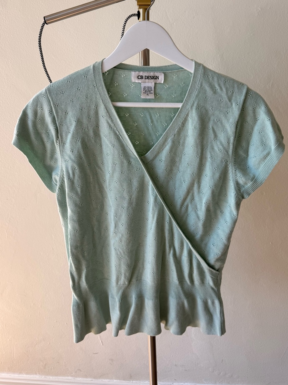 Short Sleeve Wrap Knit Top in Mint Green